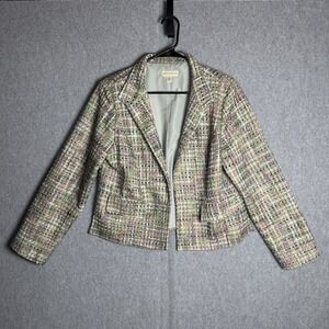 Appleseeds Jacket Size 12 Tweed Multicolor Button Front Pink Green White